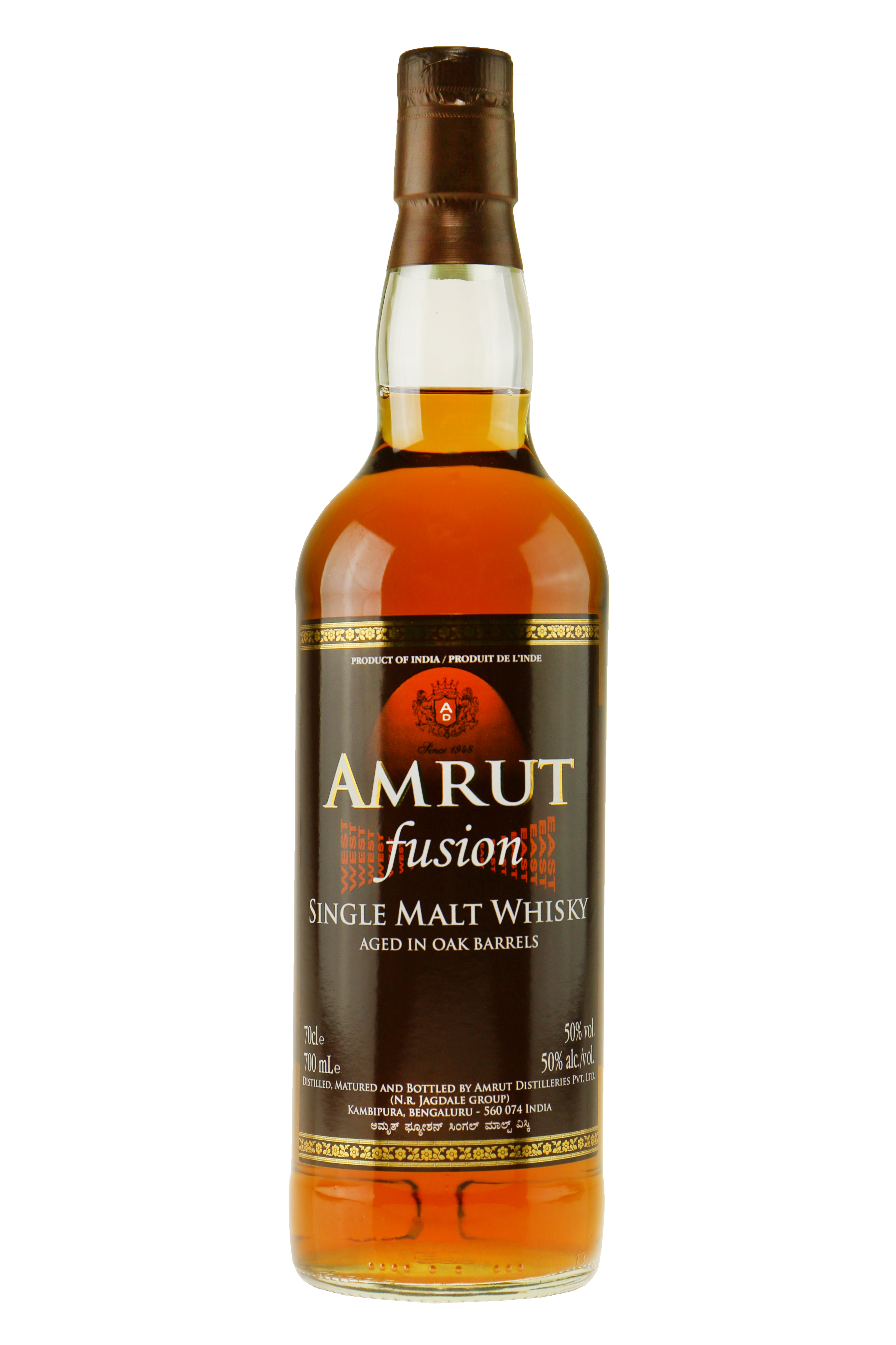 Amrut Fusion Single Malt Whisky 70 cl. 50 WHISKY VIN MED MERE .DK