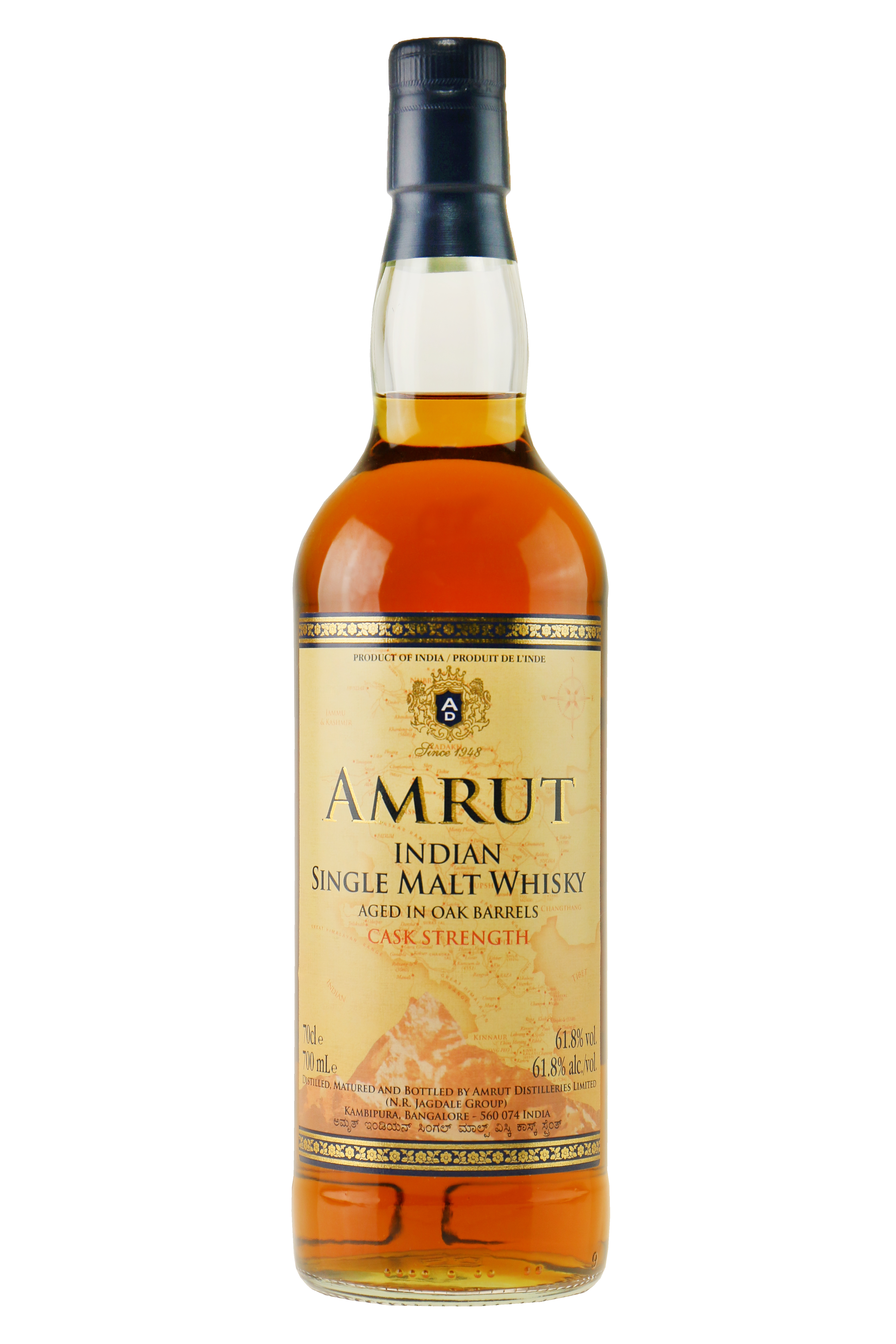 Amrut Indian Single Malt Whisky Cask Strength 70 cl. 61,8 WHISKY VIN MED MERE .DK